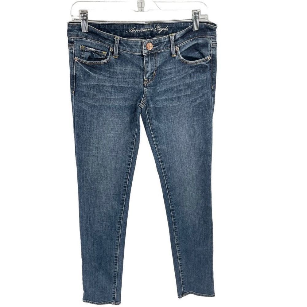 American Eagle Womens Stretch Jeans Denim Medium Wash Pocket Blue Size 4 Long